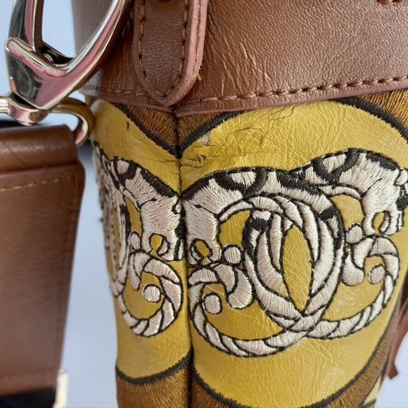 Vintage Sharif Handbag Crossbody Shoulder Purse Africa Jungle Embroidery Leather - Picture 9 of 12